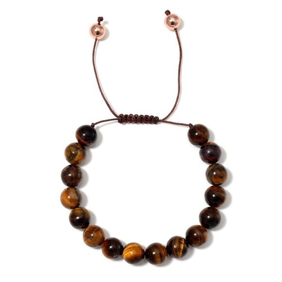 Yellow Tigers Eye Beaded Corded adjustable Bracelet 14kRG over copper - Picture 1 of 10